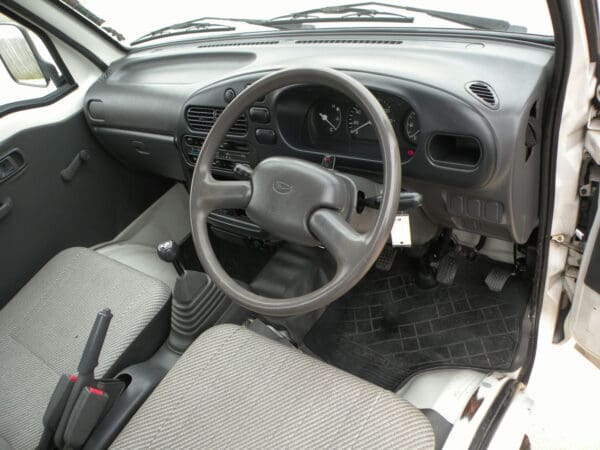 A car with no steering wheel and dashboard.