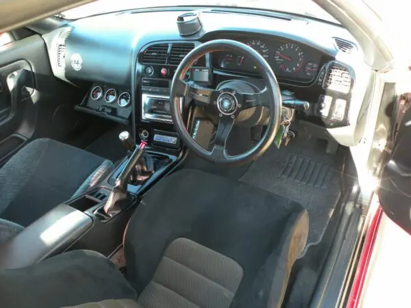 Black interior of a sports car.