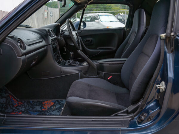 Blue Mazda MX-5 Miata interior.