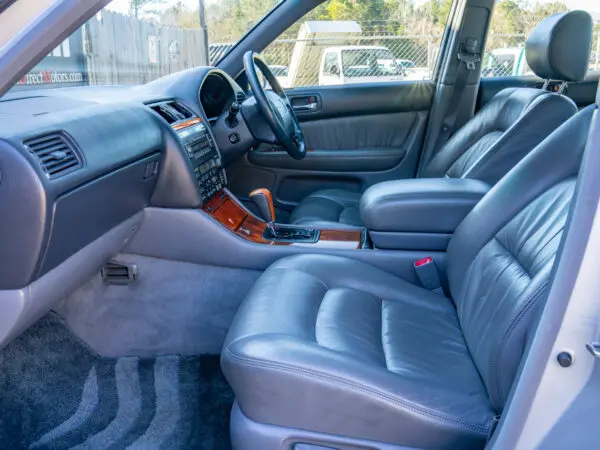 Lexus LS400 interior, gray leather seats.